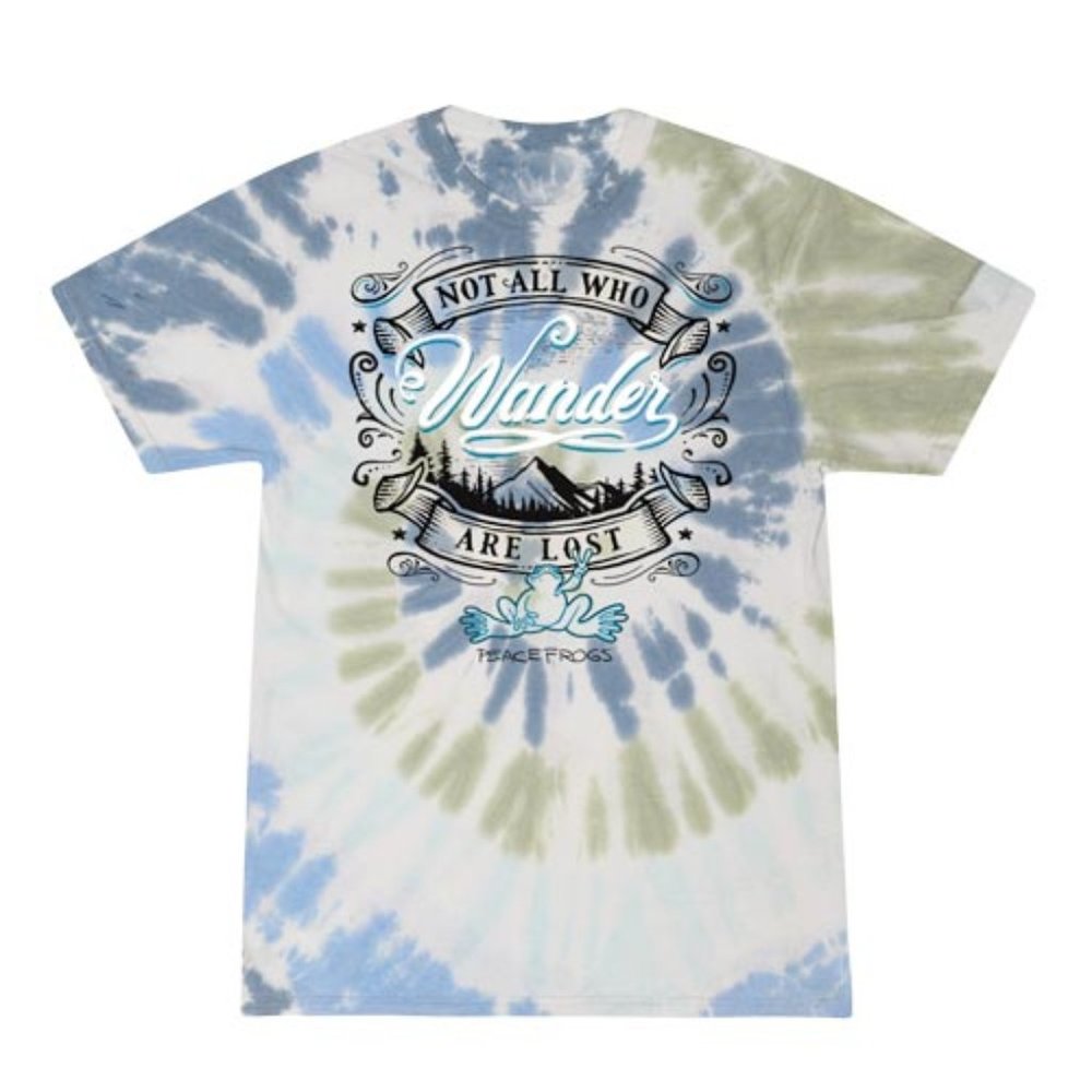 Peace Frogs Not All Who Wander Tie-Dye T-Shirt ~ Choose Your Size ~ Brand New!